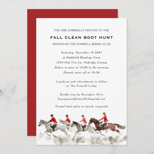 Elegant Clean Boot Hunt Fox Hunting Equestrian Inbjudningar (Fram/baksida)