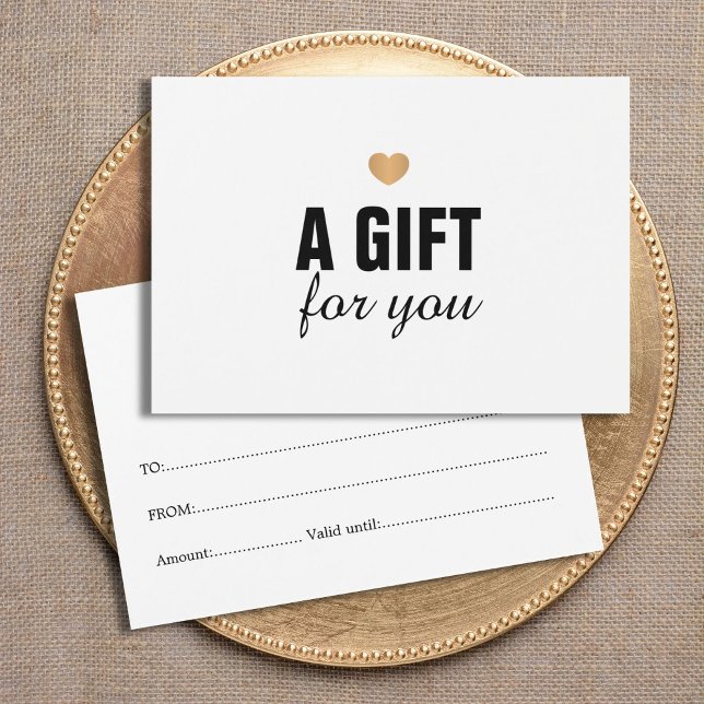 Elegant Clean Faux Guld Heart Gift Certificate Visitkort (Skapare uppladdad)