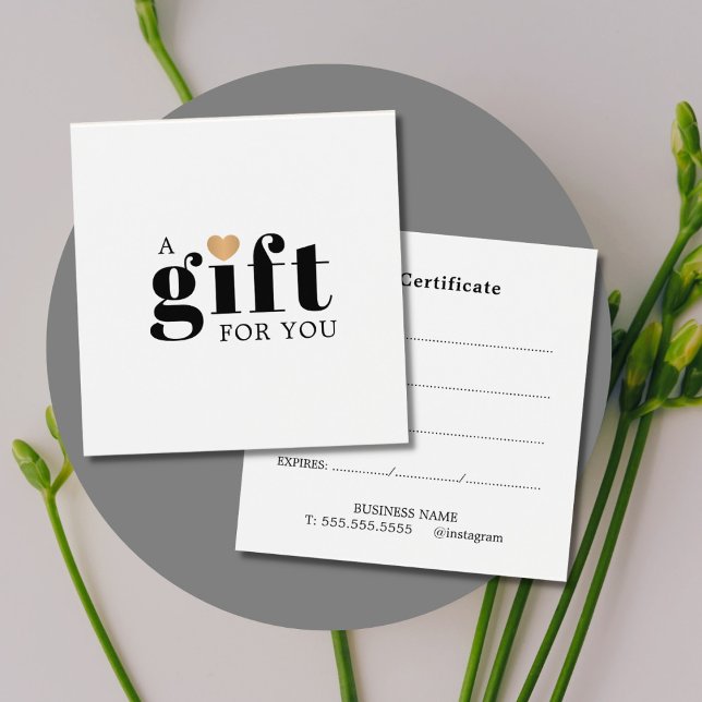 Elegant Clean Faux Guld Heart Gift-certifikat Fyrkantigt Visitkort (Skapare uppladdad)