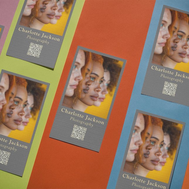 Elegant Clean Grått Photo Photography & Qr code Visitkort (Skapare uppladdad)