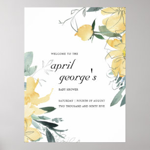 ELEGANT CLEAN GULT WATERCOLOR BLOMMIGT BABY SHOWER POSTER
