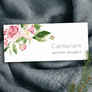 Elegant Clean Rosa Grönt Watercolor Peony Blommigt Namnbricka