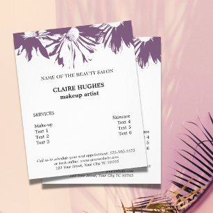 Elegant Clean White Lila Blommigt Beauty Salon Flygblad