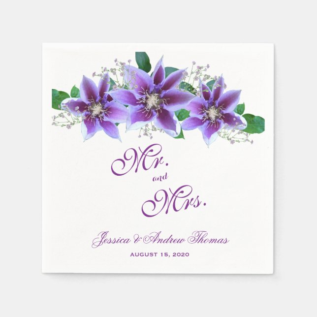 Elegant Clematis Bröllop Pappersservett (Framsidan)