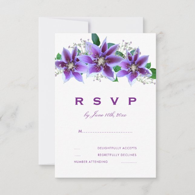 Elegant Clematis Bröllop Svar RSVP (Framsida)