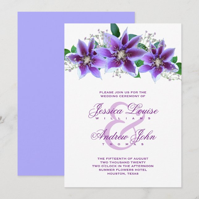 Elegant Clematis Bröllopsceremoni Inbjudningar (Fram/baksida)