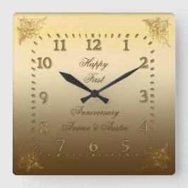 Elegant Clock för första Bröllop-årsdagen Fyrkantig Klocka