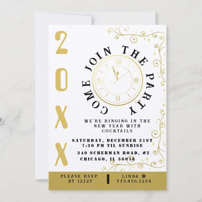 Elegant Clock Nyårsafton Party Inbjudningar (Framsida)