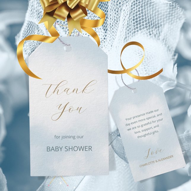 Elegant Cloud 9 Themme Baby Shower Blue Tack Presentetikett (Zazzle Elegant Cloud 9 Theme Baby Shower Blue Thank You Gift Tag ©Susanne Sachers - Sunny Mind 🌞)