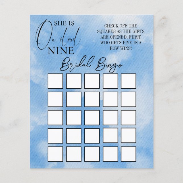 Elegant Cloud Nine Blue Möhippa Bingo Game (Framsida)