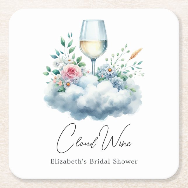 Elegant Cloud Wine Bröllopssydnadsfest Underlägg Papper Kvadrat (Framsidan)