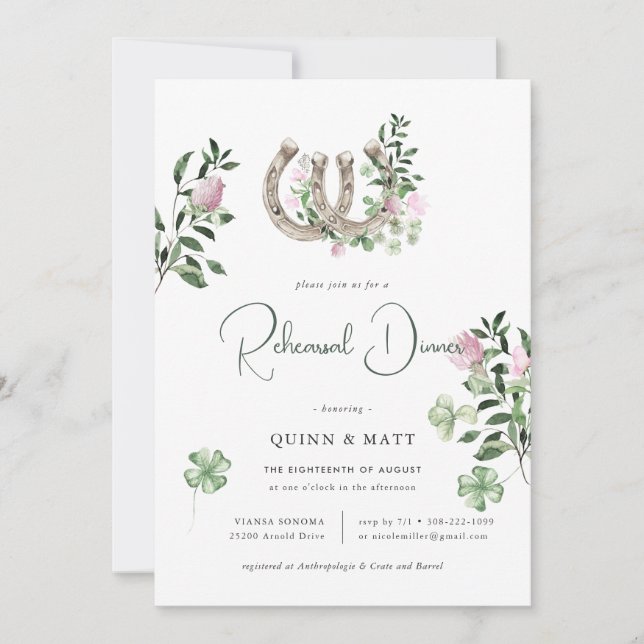 Elegant Clover Hästskor | Övningsmiddag Inbjudningar (Framsida)