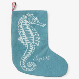 Elegant Coastal Beach Sea Horse Monogram Liten Julstrumpa