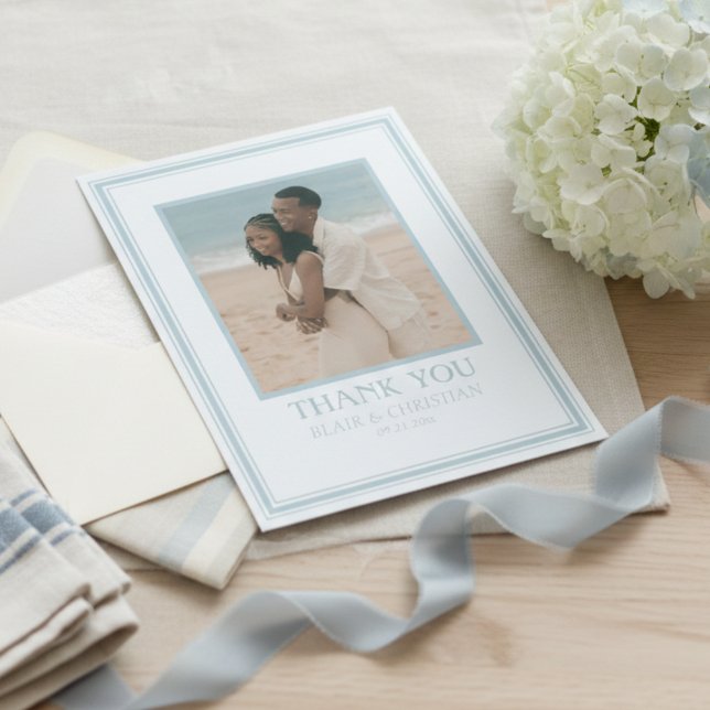 Elegant Coastal Blue Modern Wedding Photo Tack Kort (Elegant Coastal Blue Modern Wedding Photo Thank You Card
)