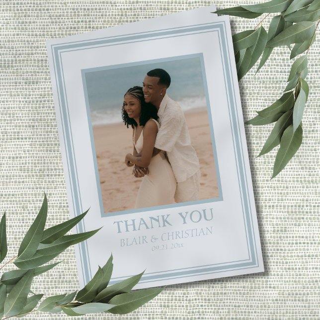 Elegant Coastal Blue Modern Wedding Photo Tack Kort (Thank your guests for celebrating your coastal wedding day with this Elegant Coastal Blue Card!)