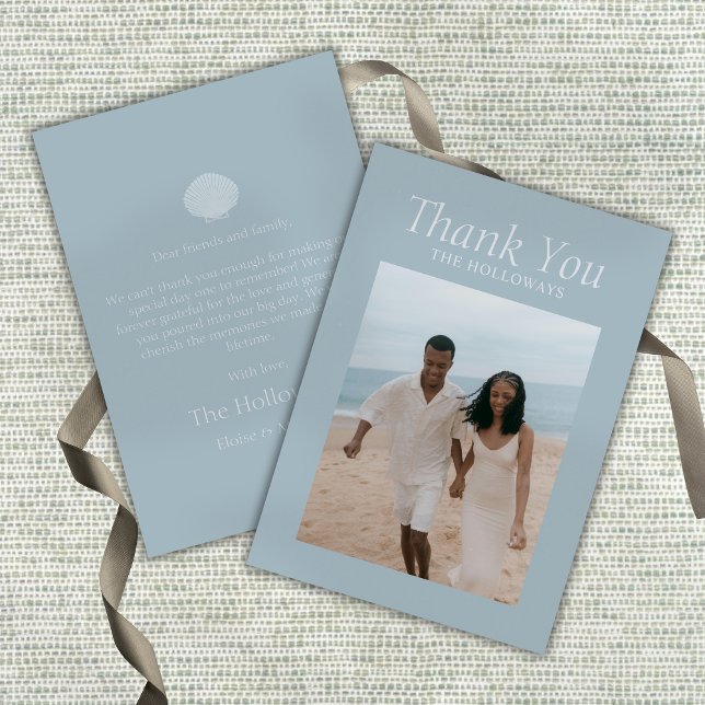 Elegant Coastal Blue Wedding Flat Thank You Card Tack Kort (Elegant Coastal Blue Wedding Flat Thank You Card)
