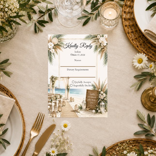 Elegant Coastal Boho Romantisk Bröllop OSA Kort (Skapare uppladdad)