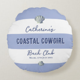 Elegant Coastal Cowgirl Soft Blue White Rand Rund Kudde