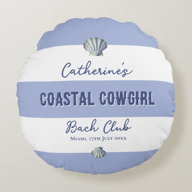 Elegant Coastal Cowgirl Soft Blue White Rand Rund Kudde (Framsidan)