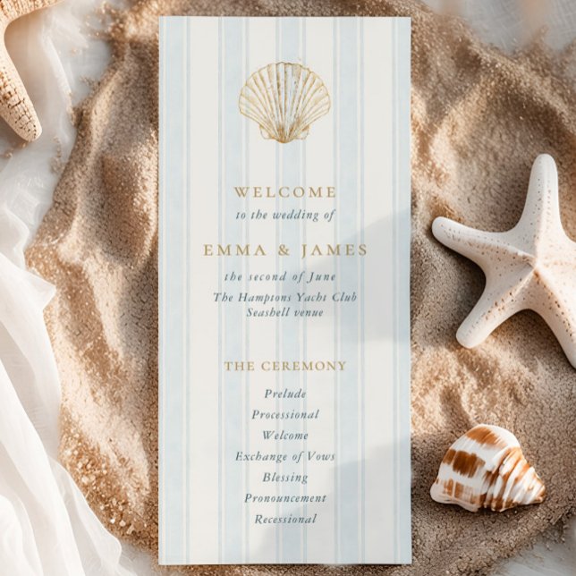 Elegant Coastal Golden Seashell Wedding Program (Skapare uppladdad)