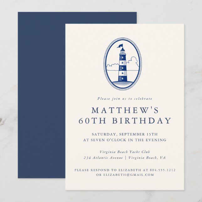 Elegant Coastal Lighthouse Adult Birthday Party  Inbjudningar (Fram/baksida)