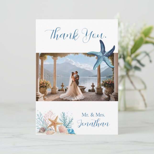 Elegant Coastal Romance Wedding  Tack Kort (Stående Fram)