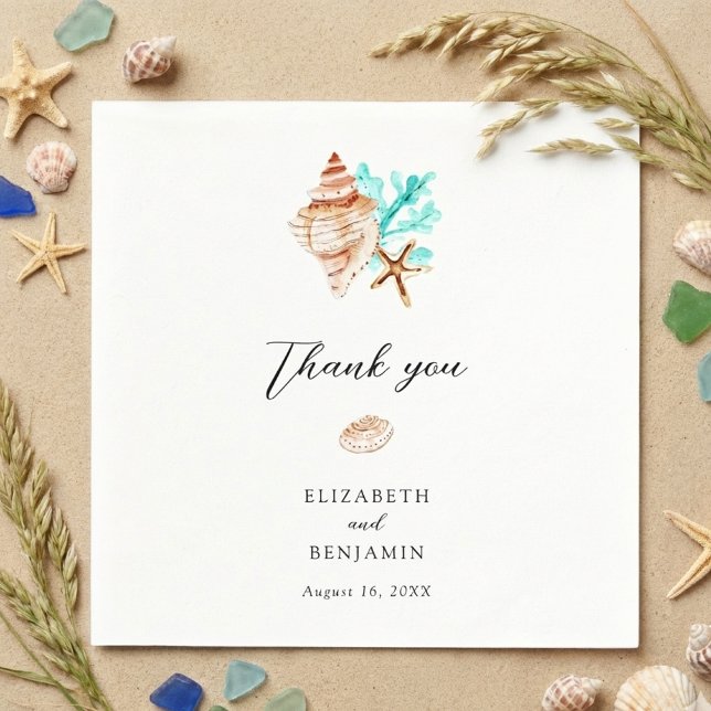 Elegant Coastal Seashell Minimal Beach Wedding Pappersservett (Skapare uppladdad)