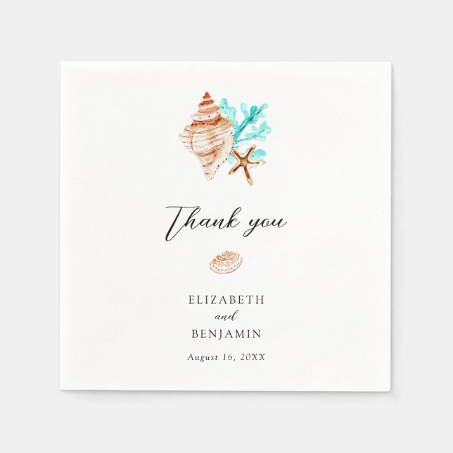 Elegant Coastal Seashell Minimal Beach Wedding Pappersservett (Framsidan)