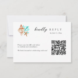 Elegant Coastal Seashell QR Code Beach Wedding OSA Kort