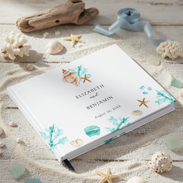 Elegant Coastal Seashell Watercolor Beach Wedding Gästböcker (Skapare uppladdad)
