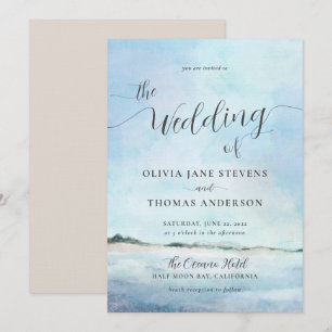 Elegant Coastal Watercolor Elopement Beach Wedding Inbjudningar