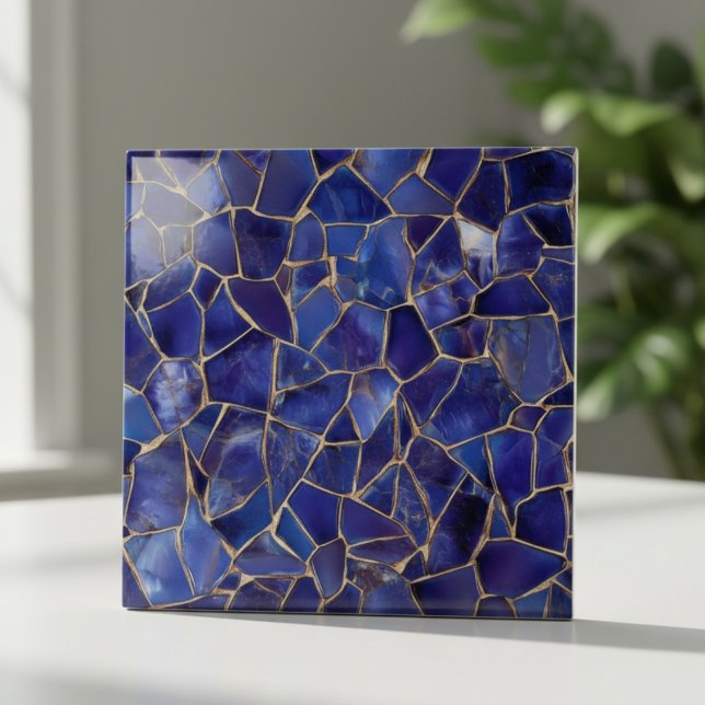 Elegant Cobalt Blue Gold Mosaic Kakelplatta (Skapare uppladdad)