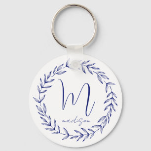 Elegant Cobalt Blue Personlig Monogram Keychain Nyckelring
