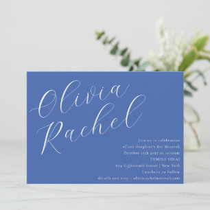 Elegant Cobalt Blue Script Minimal Bat mitzvah Inbjudningar