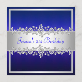 Elegant Cobalt Blue Silver Rosor Födelsedagsfest Inbjudningar