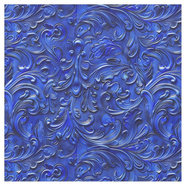 Elegant cobalt blue tooled leather  tyg (Närbild)