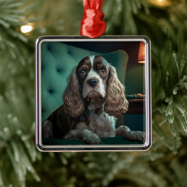 Elegant Cocker Spaniel Klassisk Porträttdesign Julgransprydnad Metall (Träd)