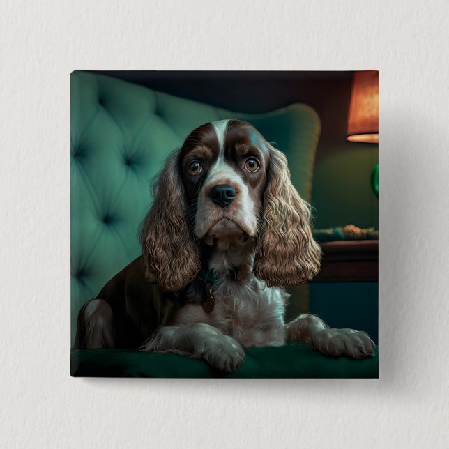 Elegant Cocker Spaniel Klassisk Porträttdesign Knapp (Framsida)
