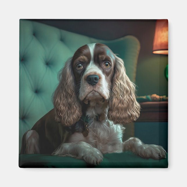 Elegant Cocker Spaniel Klassisk Porträttdesign Magnet (Framsidan)