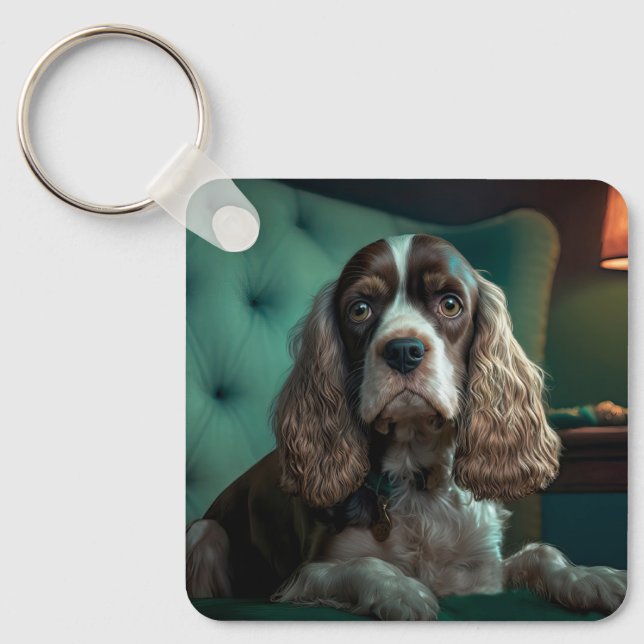 Elegant Cocker Spaniel Klassisk Porträttdesign Nyckelring (Framsida)