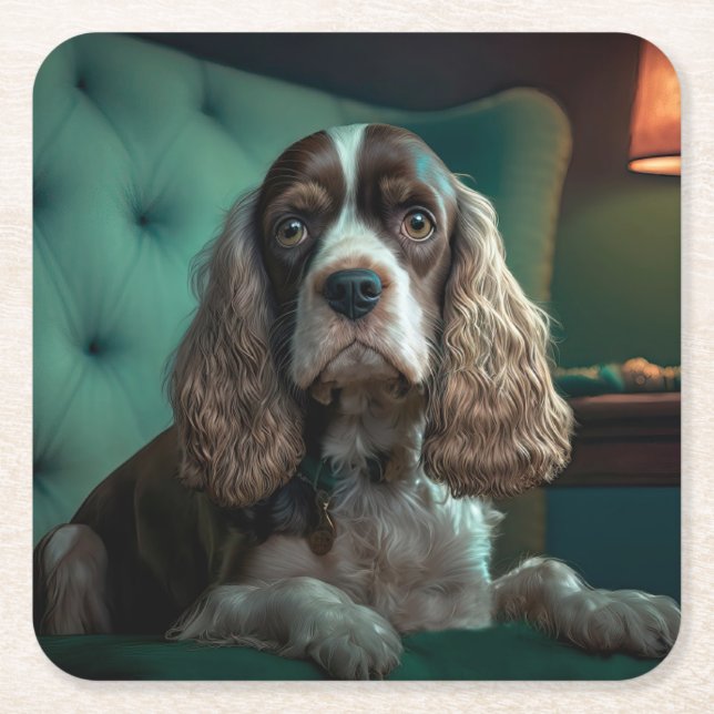 Elegant Cocker Spaniel Klassisk Porträttdesign Underlägg Papper Kvadrat (Framsidan)