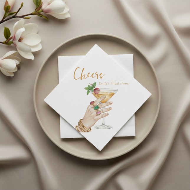 Elegant Cocktail Bröllopsdusch Pappersservett (Stylish cocktail bridal shower aesthetic made for modern celebrations.)
