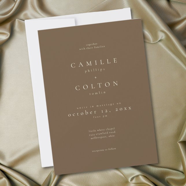 Elegant Cocoa Brown Minimalist Wedding Inbjudningar (Elegant Cocoa Brown Minimalist Wedding Invitation)