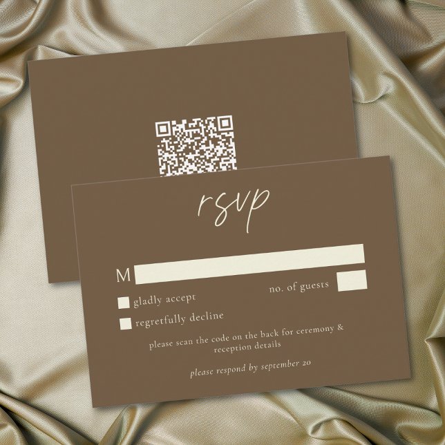 Elegant Cocoa Brown Minimalist Wedding OSA Kort (Elegant Cocoa Brown Minimalist Wedding RSVP Card)