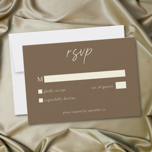 Elegant Cocoa Brown Minimalist Wedding OSA Kort (Elegant Cocoa Brown Minimalist Wedding RSVP Card)