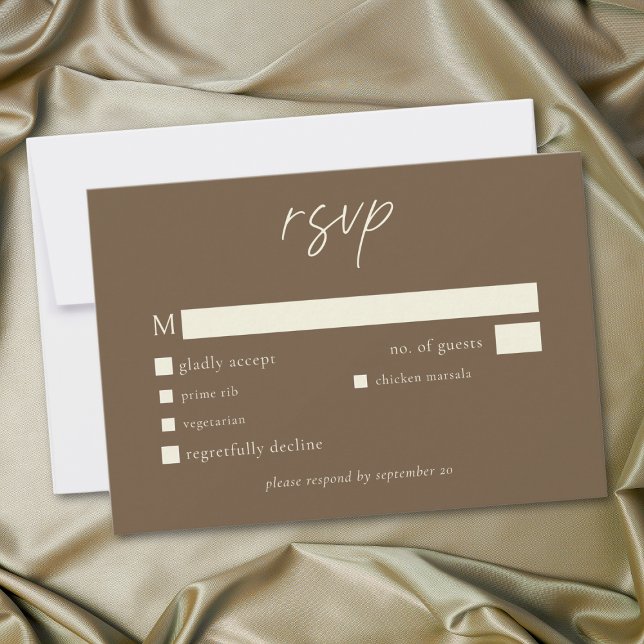 Elegant Cocoa Brown Minimalist Wedding OSA Kort (Elegant Cocoa Brown Minimalist Wedding RSVP Card)
