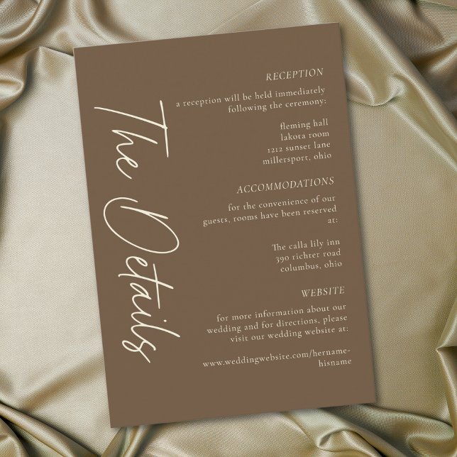 Elegant Cocoa Brown Minimalist Wedding Tilläggskort (Elegant Cocoa Brown Minimalist Wedding Enclosure Card)