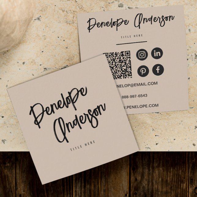 Elegant Cocoa Cream Minimalist QR Code Modern Boho Fyrkantigt Visitkort (Skapare uppladdad)