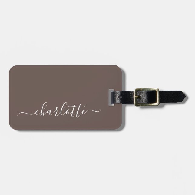 Elegant Coffee Brown Script Namn Personlig Bagagebricka (Horisontell Framsida)