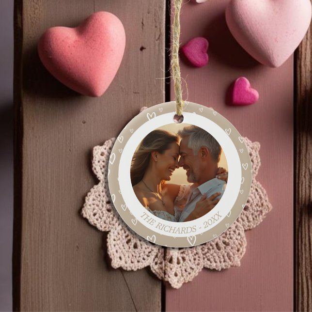 Elegant Coffee Hjärtar med foto Julgransprydnad Keramik (Elegant Coffee Hearts with Photo Ceramic Ornament)
